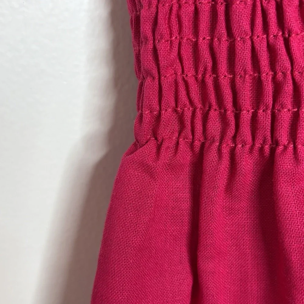 Maeve Smocked Linen Cotton Tank Top Pink Womens M Strappy Summer Preppy Ruffled